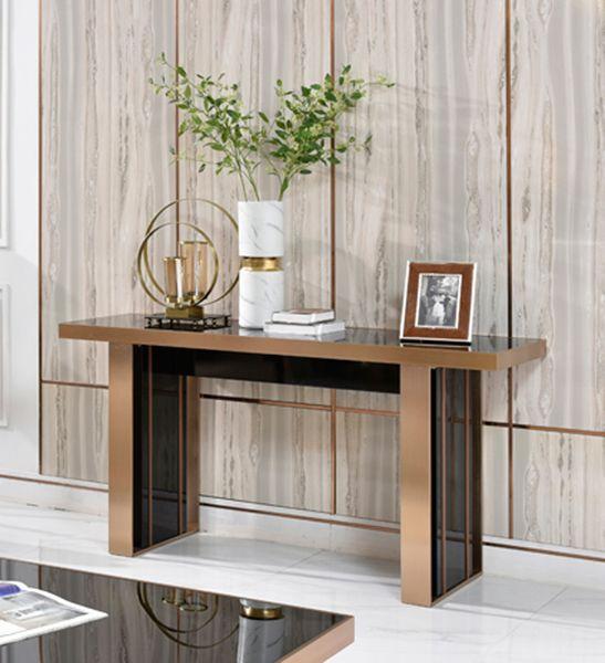

    
Contemporary Black/Rosegold Stainless Steel Console Table VIG Furniture Nova Domus VGVCK-A002
