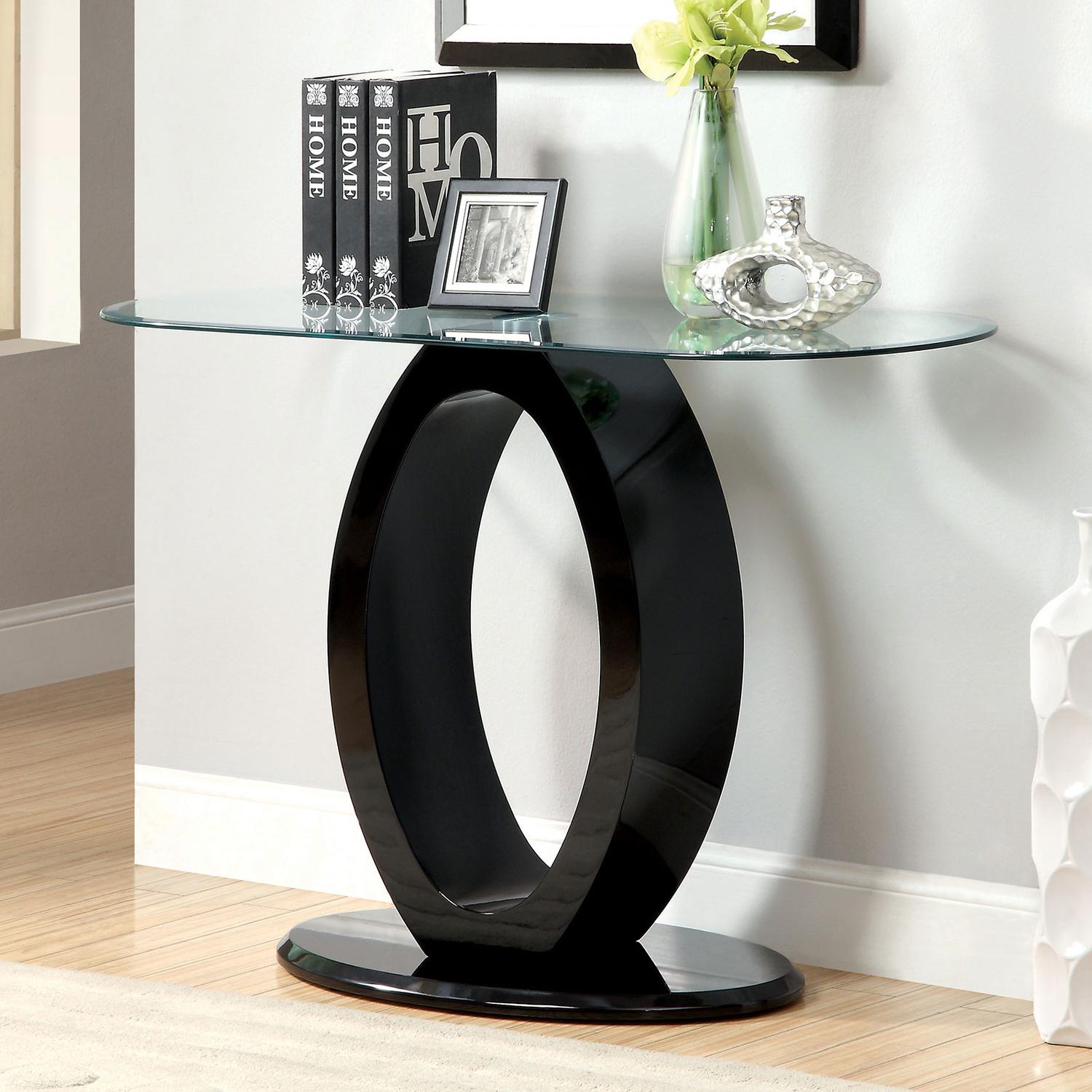 

    
Contemporary Black Tempered Glass Top Sofa Table Furniture of America CM4825BK-S Lodia
