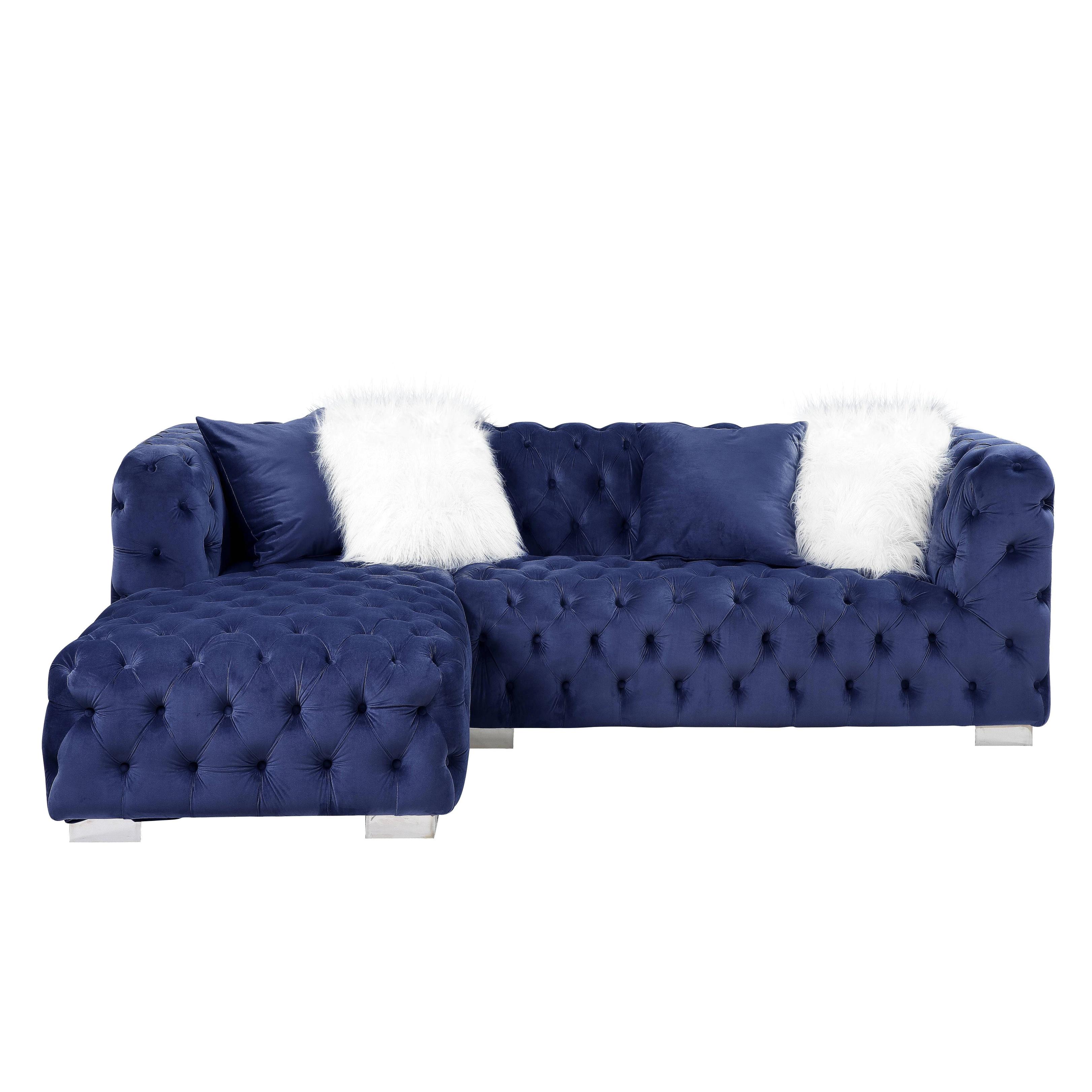 

    
Contemporary Blue Velvet Sectional Sofa by Acme Syxtyx LV00333-2pcs
