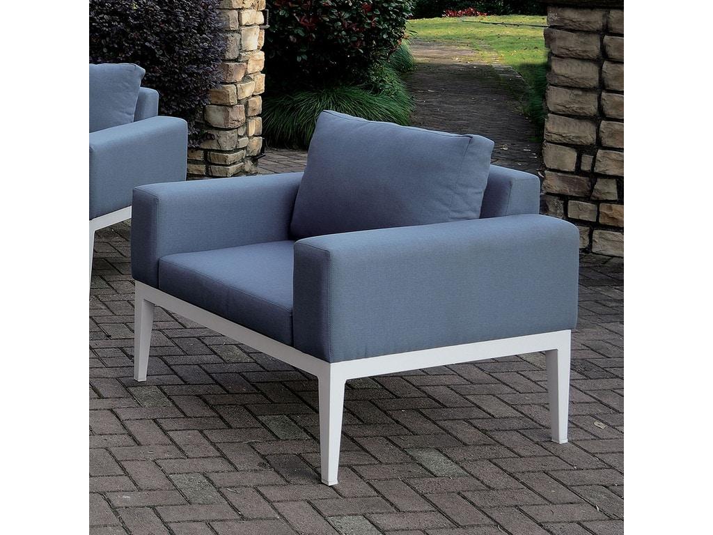 Contemporary Outdoor Arm Chair CM-OS2139-CH Sharon CM-OS2139-CH in White, Blue Fabric