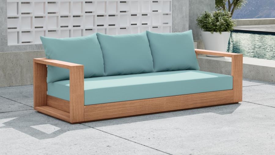 

    
Contemporary Blue Wood Fabric Patio Sofa Meridian Furniture Tulum 353SeaBlue-S
