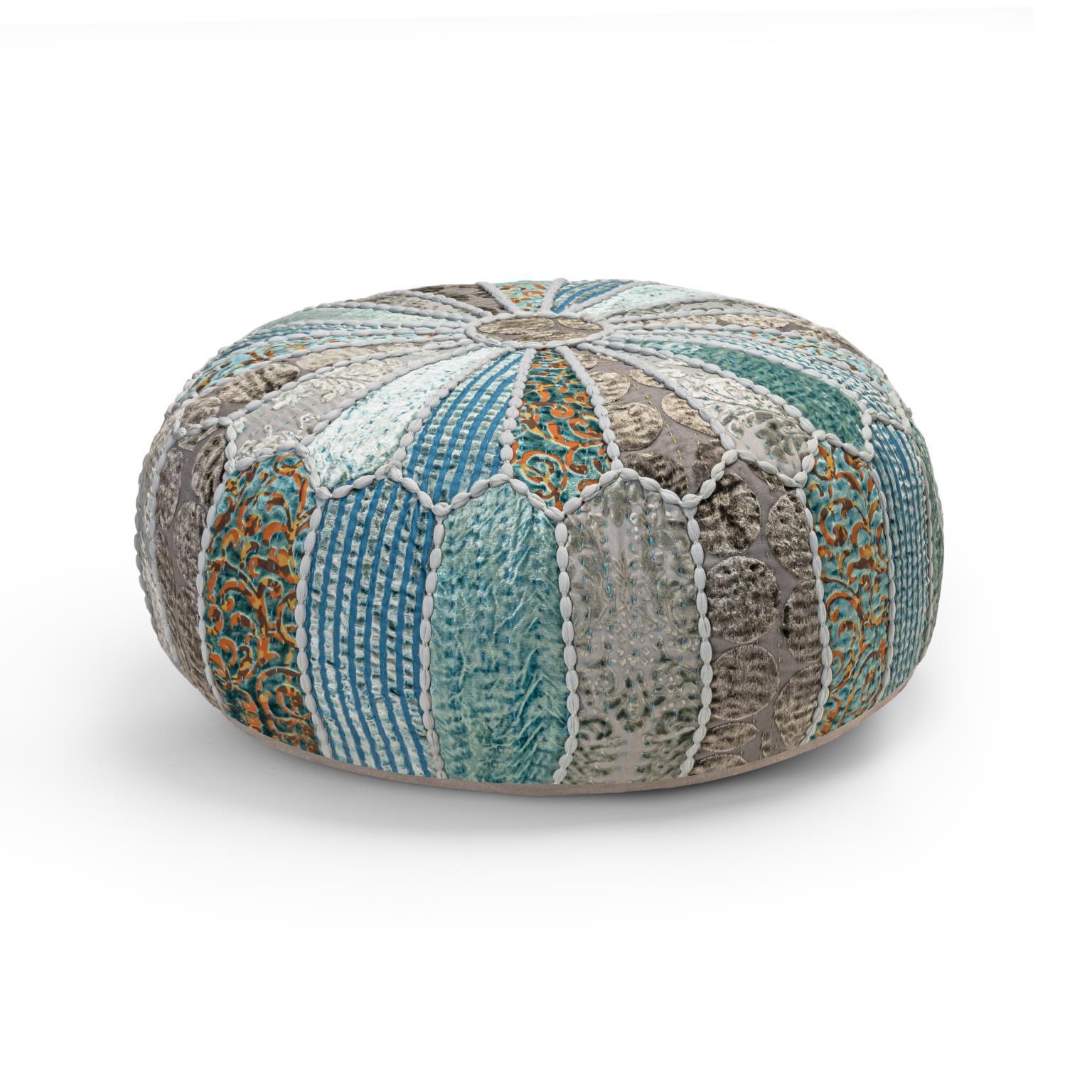 

    
Contemporary Blue Wood Round Pouf Albany Living 1124
