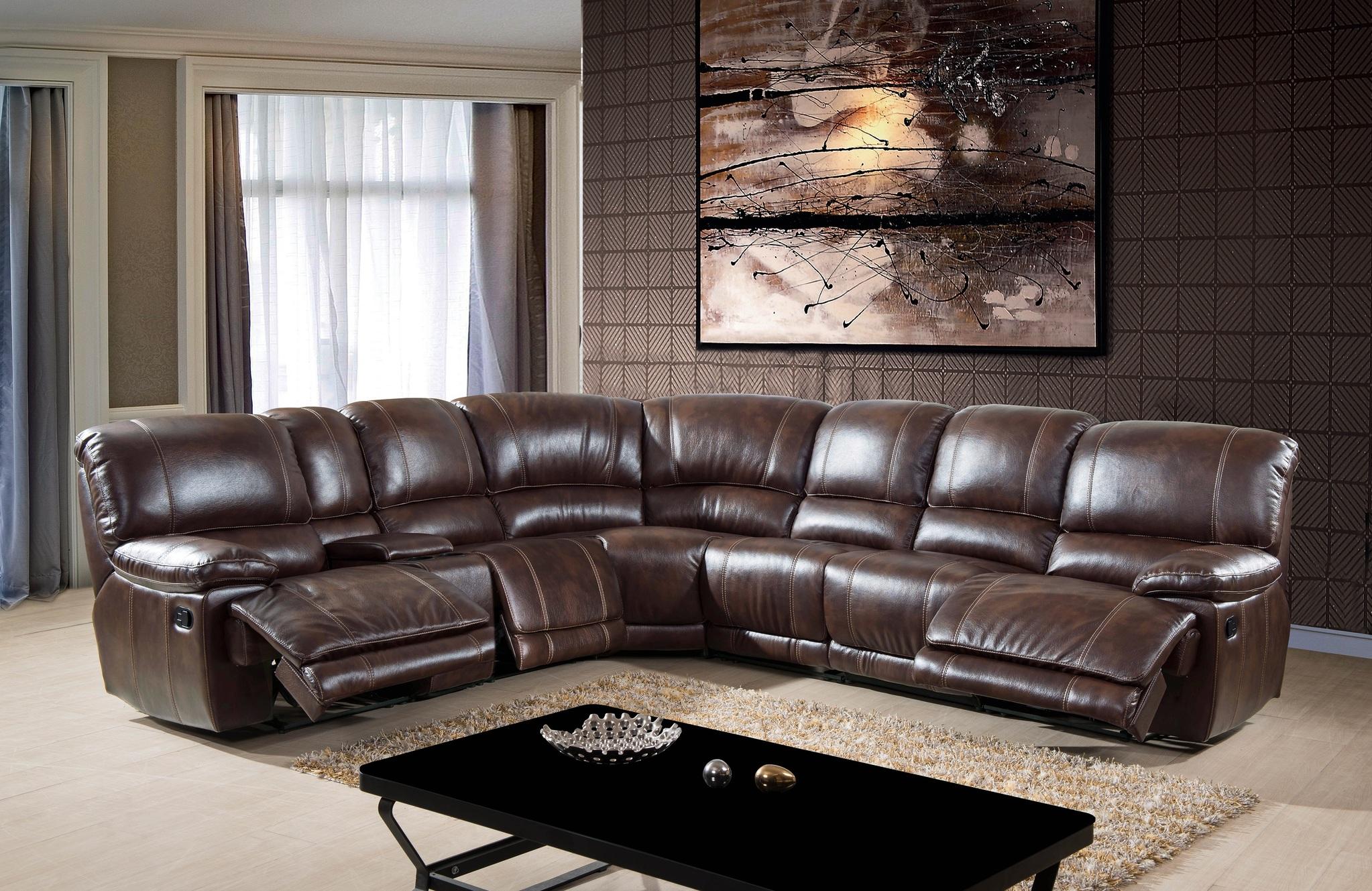 Contemporary Reclining Sectional SF3673 SF3673-Sectional in Dark Brown Leather Air Material
