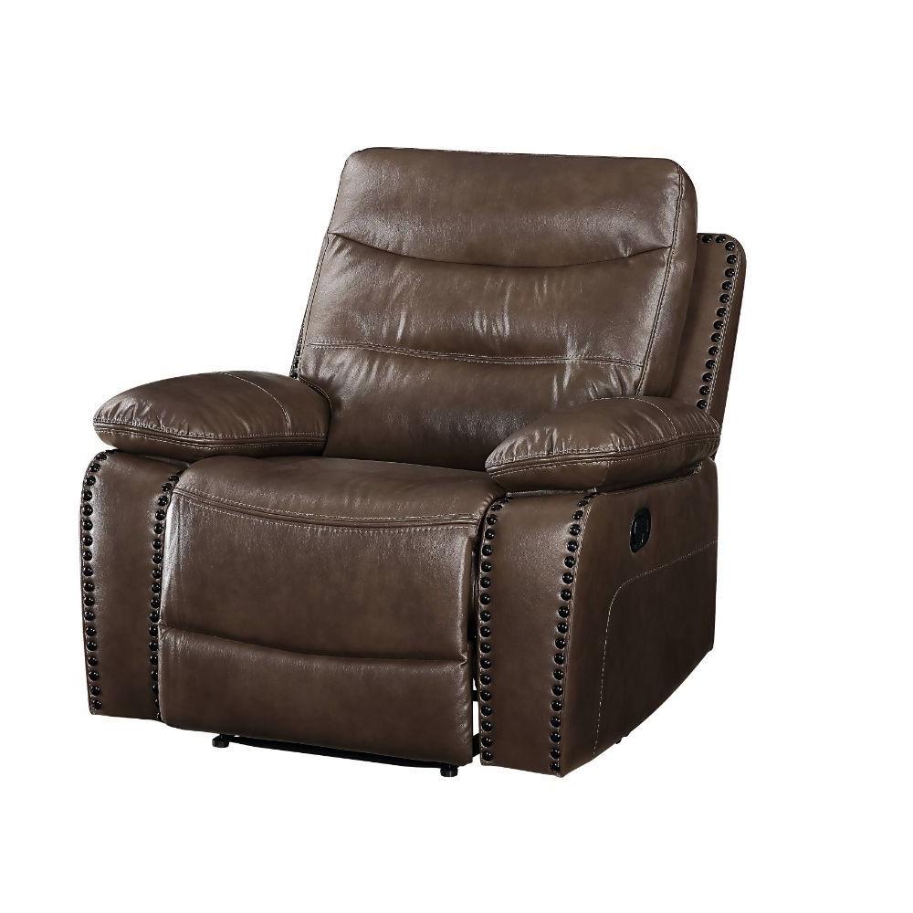 

    
Contemporary Brown Leather Motion Recliner w/ Console by Acme Aashi 55422
