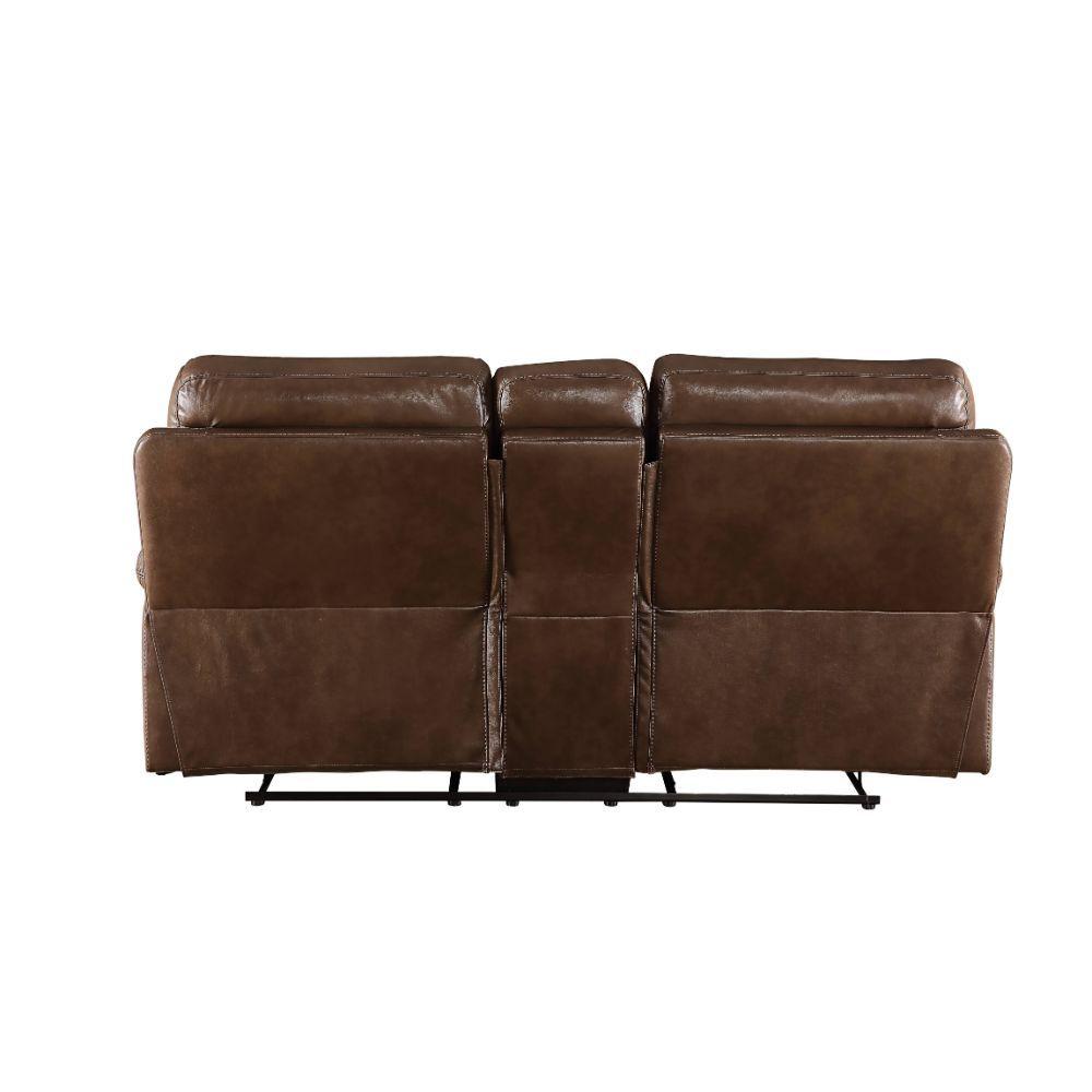 

    
 Order  Contemporary Brown Leather Motion Sofa + Loveseat w/ Console by Acme Aashi 55420-2pcs
