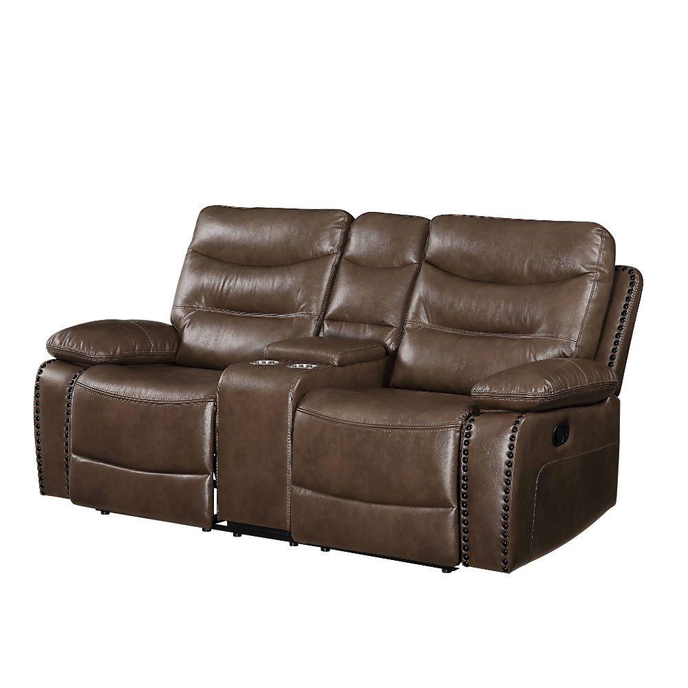 

    
55420-2pcs Contemporary Brown Leather Motion Sofa + Loveseat w/ Console by Acme Aashi 55420-2pcs
