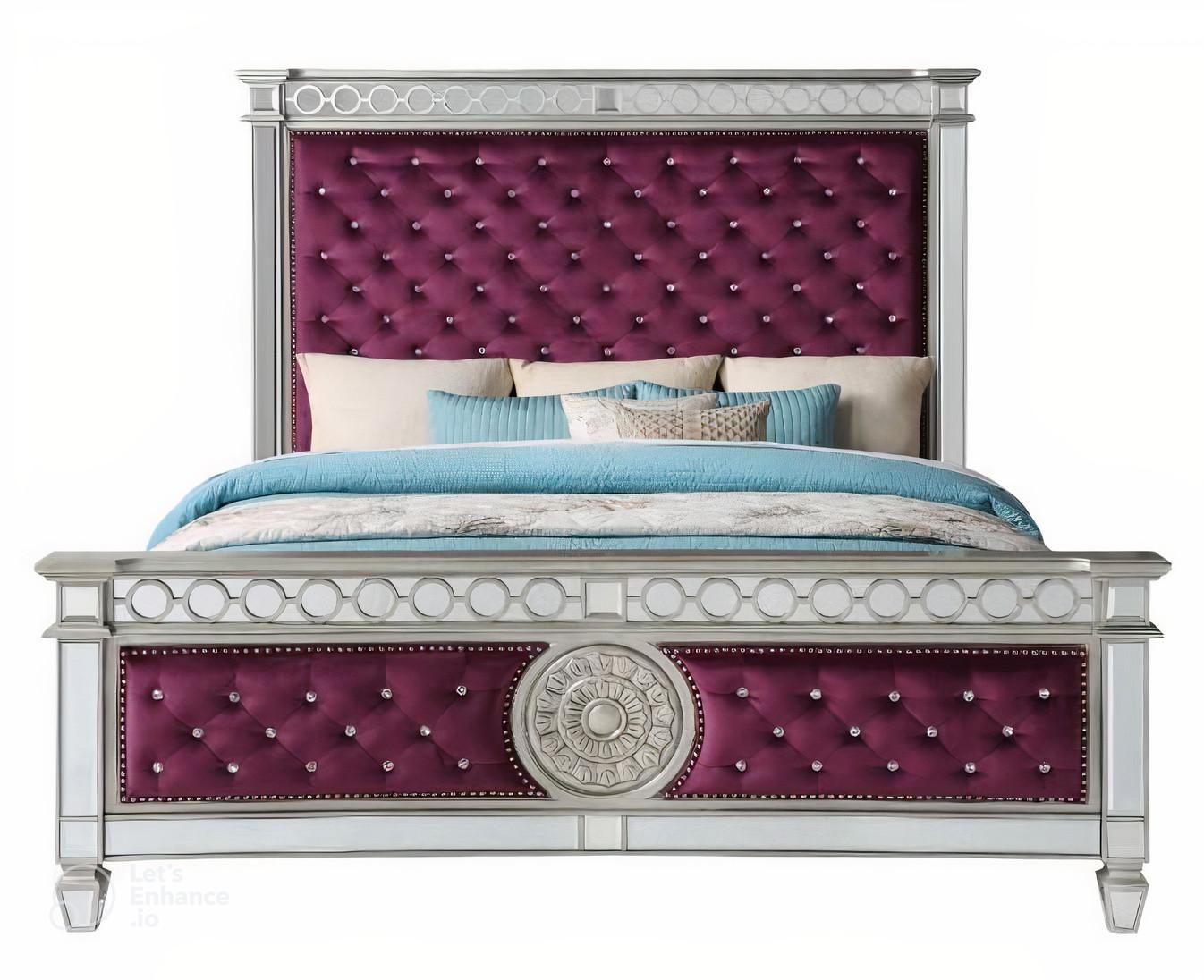 

    
Contemporary Burgundy Velvet & Mirrored California King Bedroom Set by Acme Varian 27364CK-5pcs
