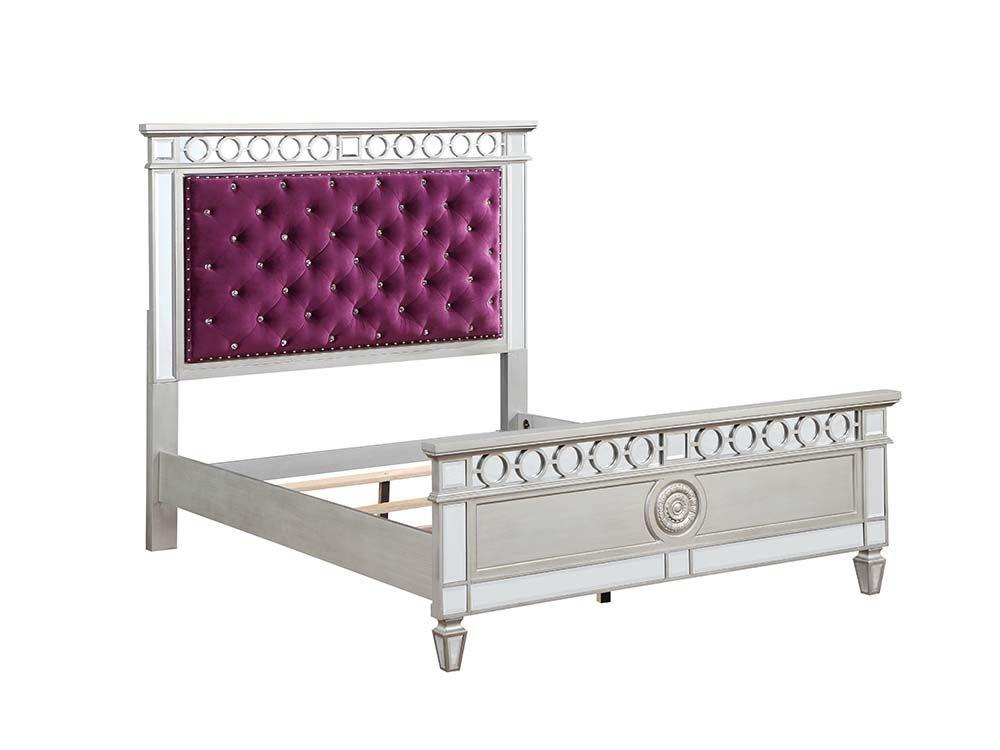 

    
Contemporary Burgundy Velvet, Silver & Mirrored Twin Bed by Acme Varian BD01279T
