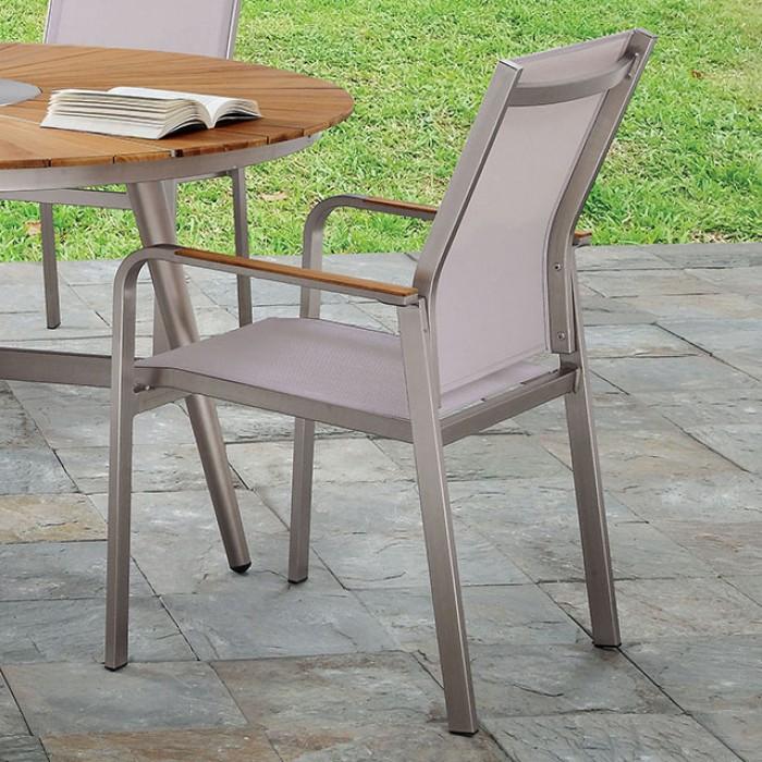 Contemporary Outdoor Dining Chair CM-OT1846-AC-2PK Arshana CM-OT1846-AC-2PK in Oak, Champagne 