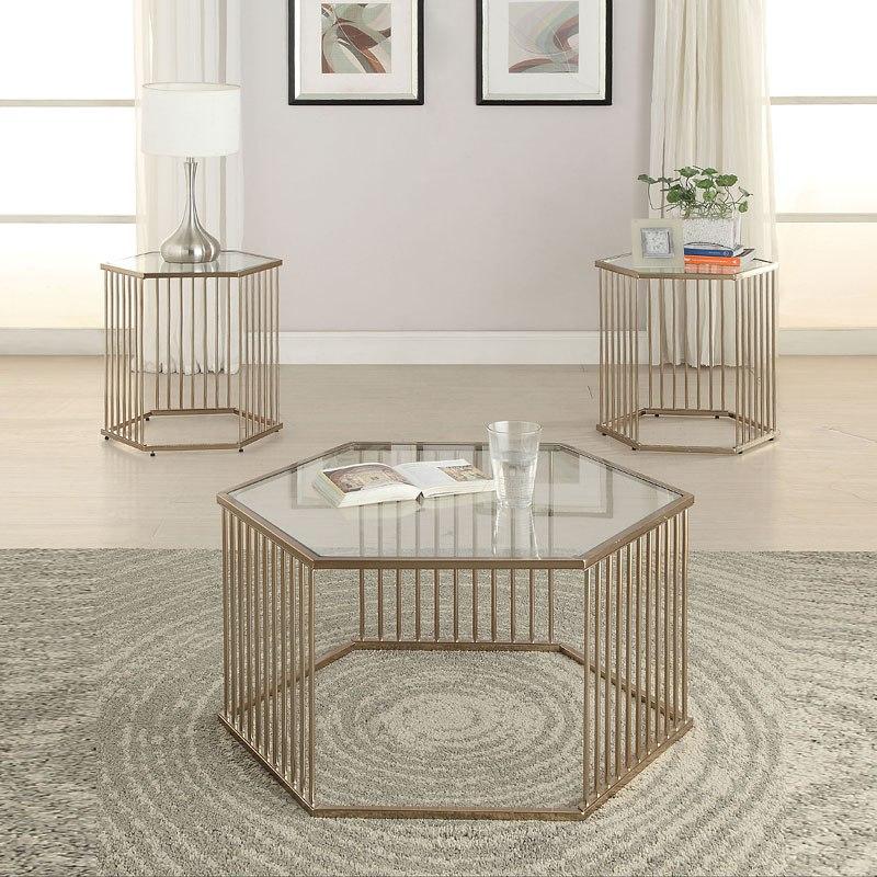 Contemporary Coffee Table and 2 End Tables Oaklie 81240-3pcs in Champagne 