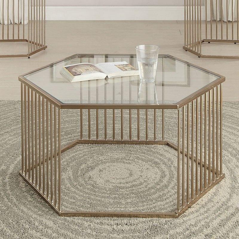 

    
Contemporary Champagne & Clear Glass Coffee Table by Acme Oaklie 81240
