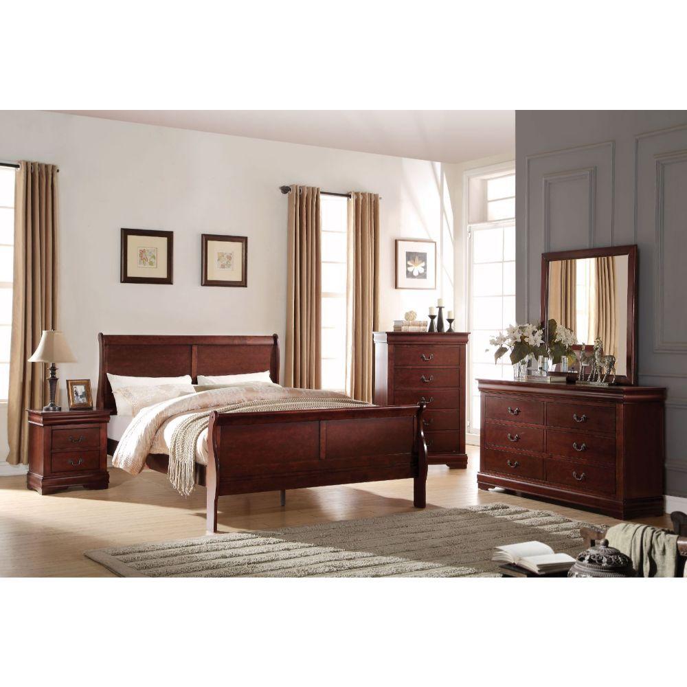 

    
Acme Furniture Louis Philippe Eastern King Bed Cherry 23747EK
