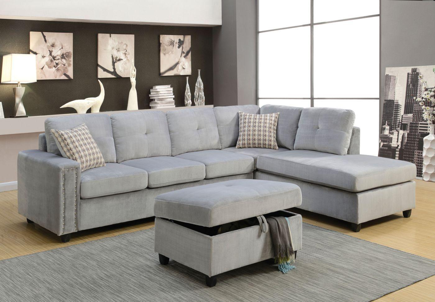 

    
Contemporary Gray Velvet Reversible Sectional Sofa w/ Ottoman by Acme Belville 52710-4pcs
