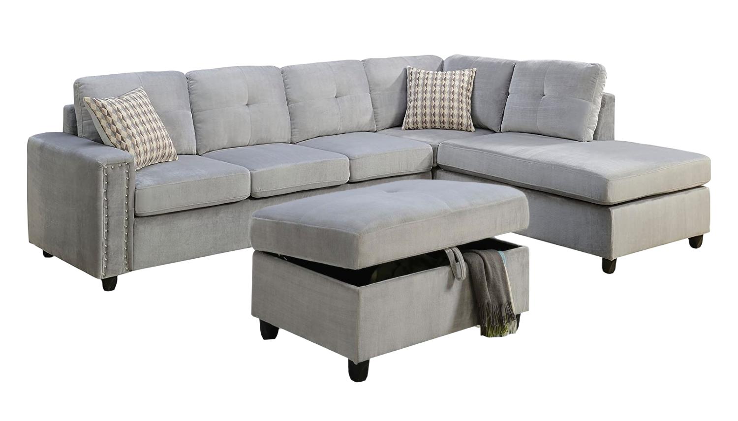 

    
Contemporary Gray Velvet Reversible Sectional Sofa w/ Ottoman by Acme Belville 52710-4pcs
