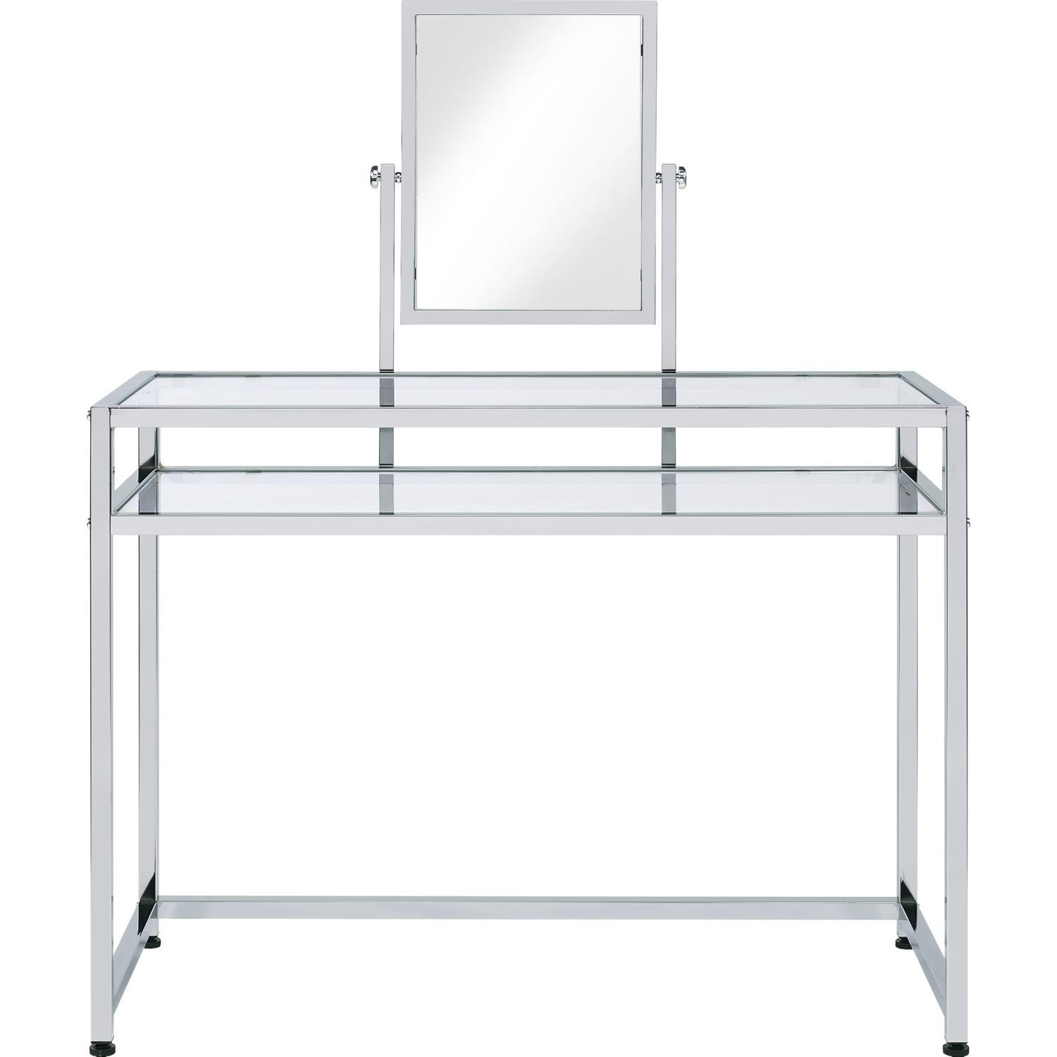 

    
Contemporary Chrome Finish Vanity Desk & Stool & Mirror by Acme AC00666-2pcs Coleen
