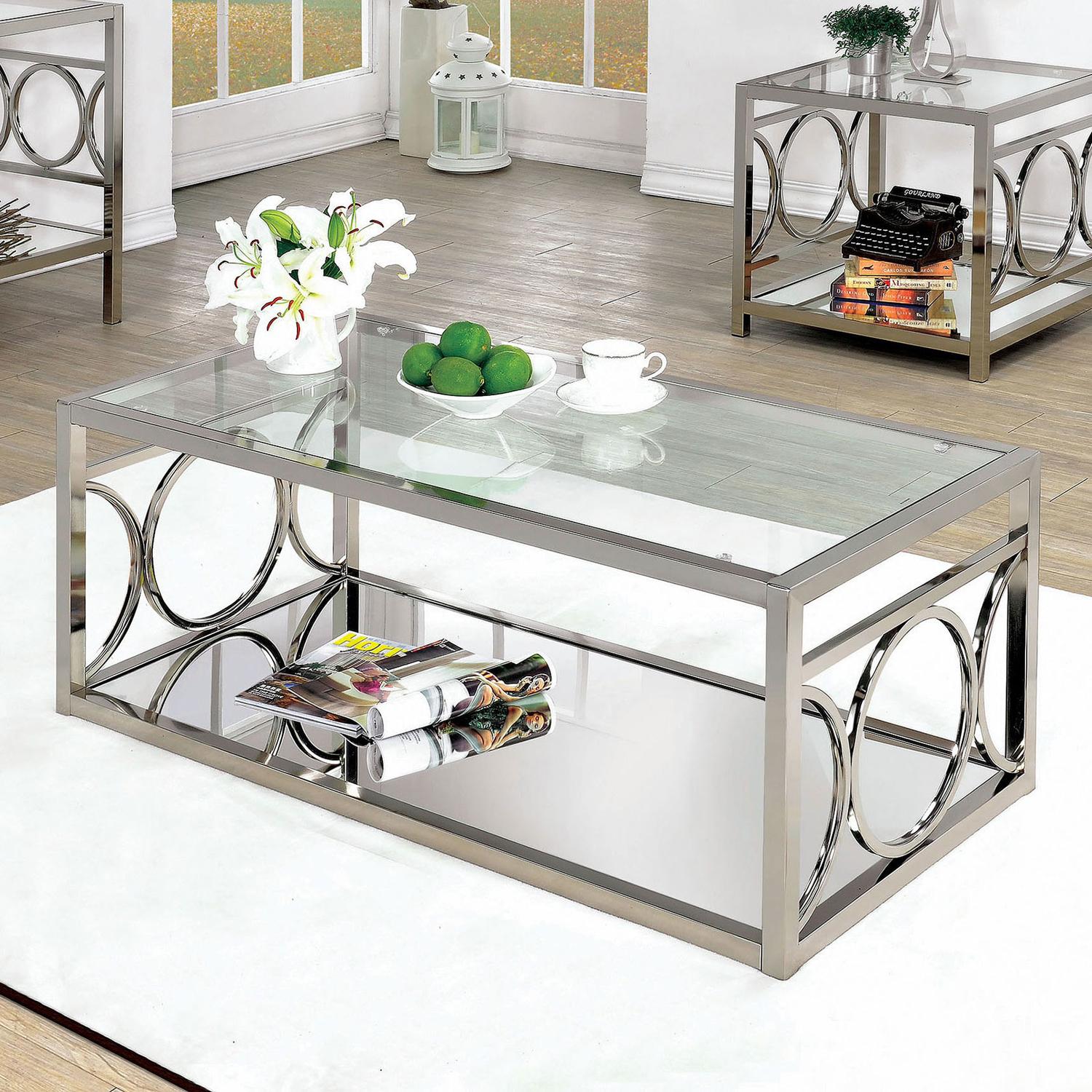 

    
Contemporary Chrome Tempered Glass Coffee Table Furniture of America CM4166CRM-C Rylee
