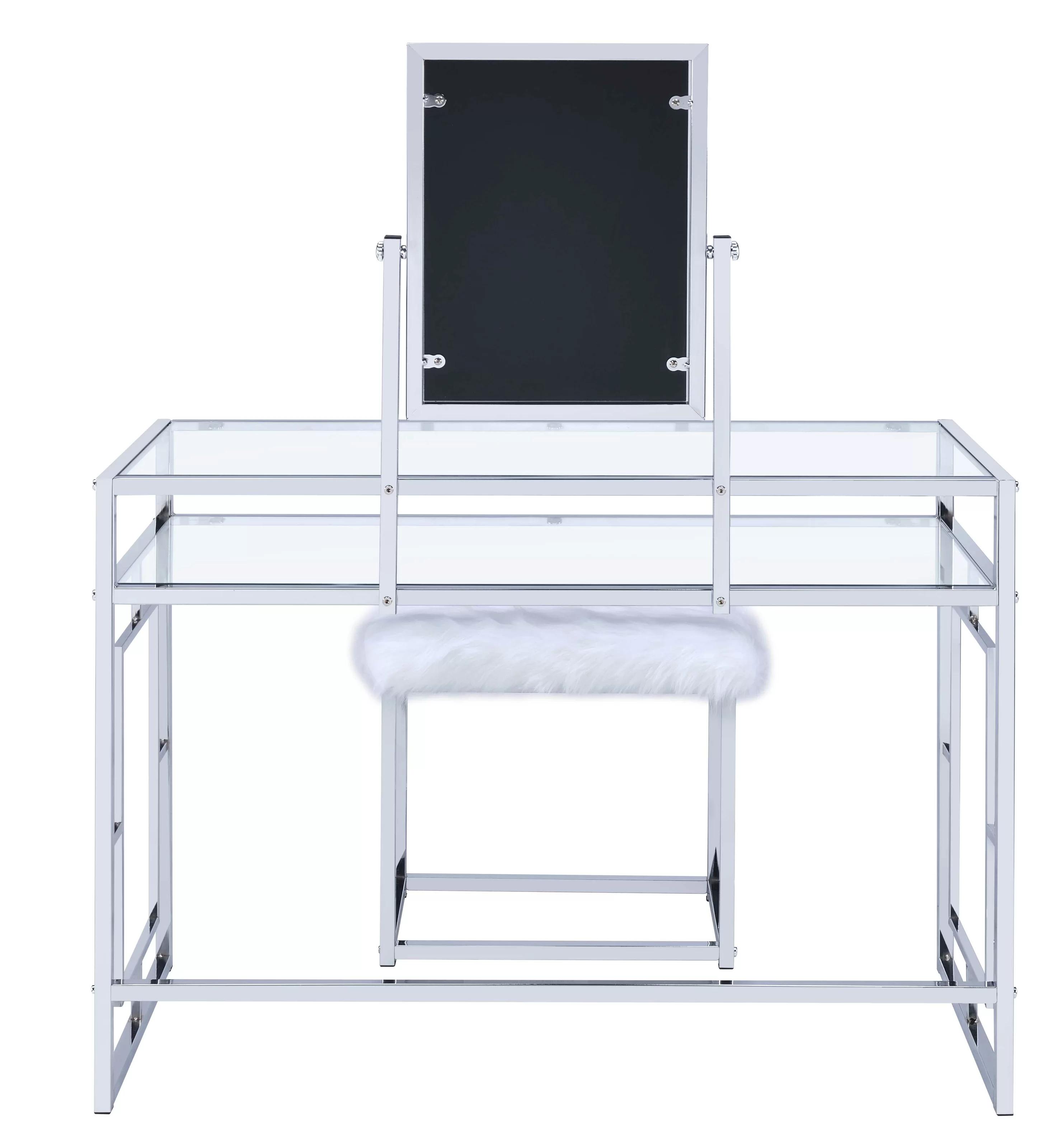 

                    
Acme Furniture Carenze II Vanity desk &amp; stool White Fur Purchase 
