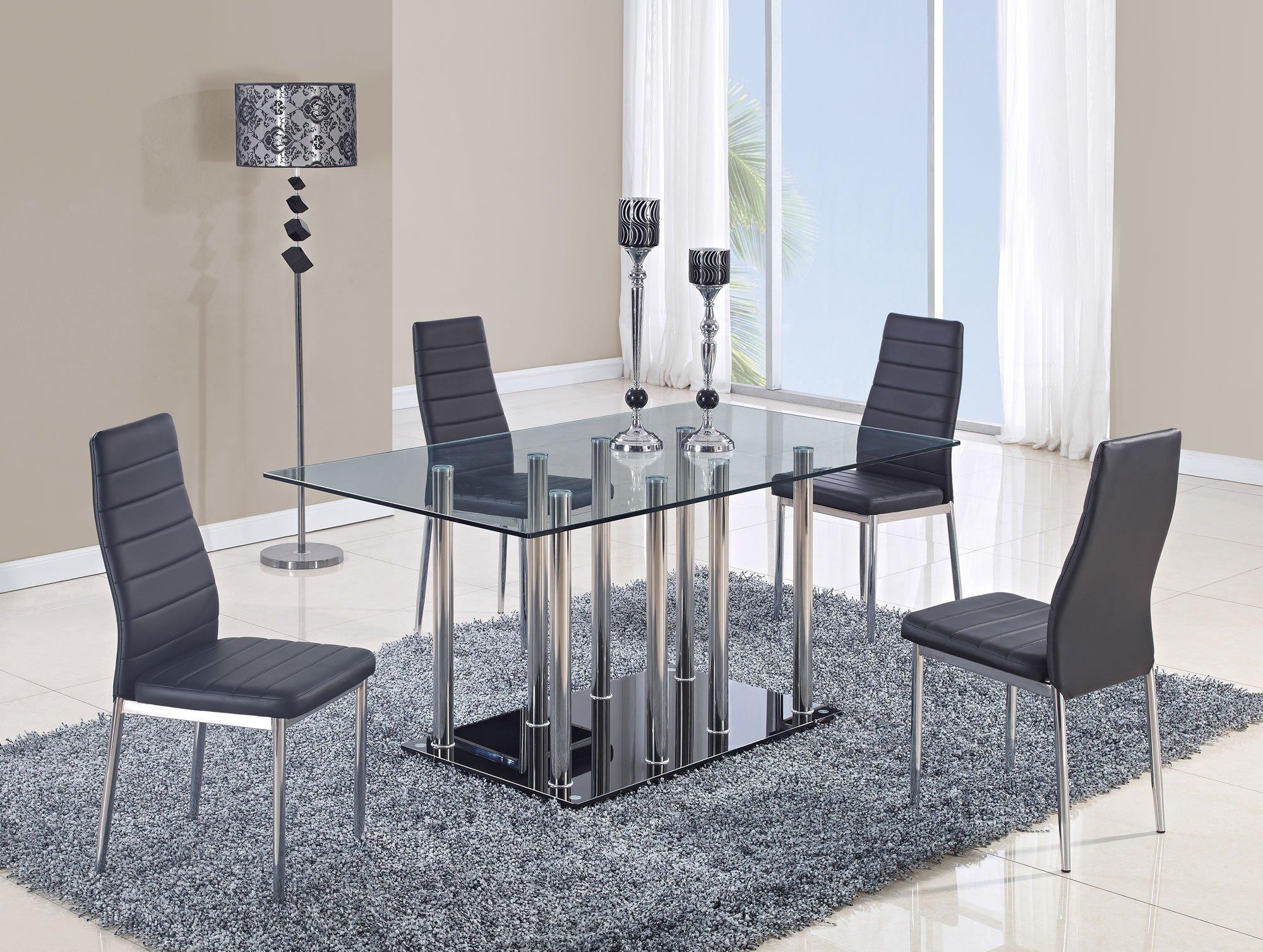 Contemporary Dining Sets D368 DINING SET D368DT-5PC in Chrome, Black Glass Top