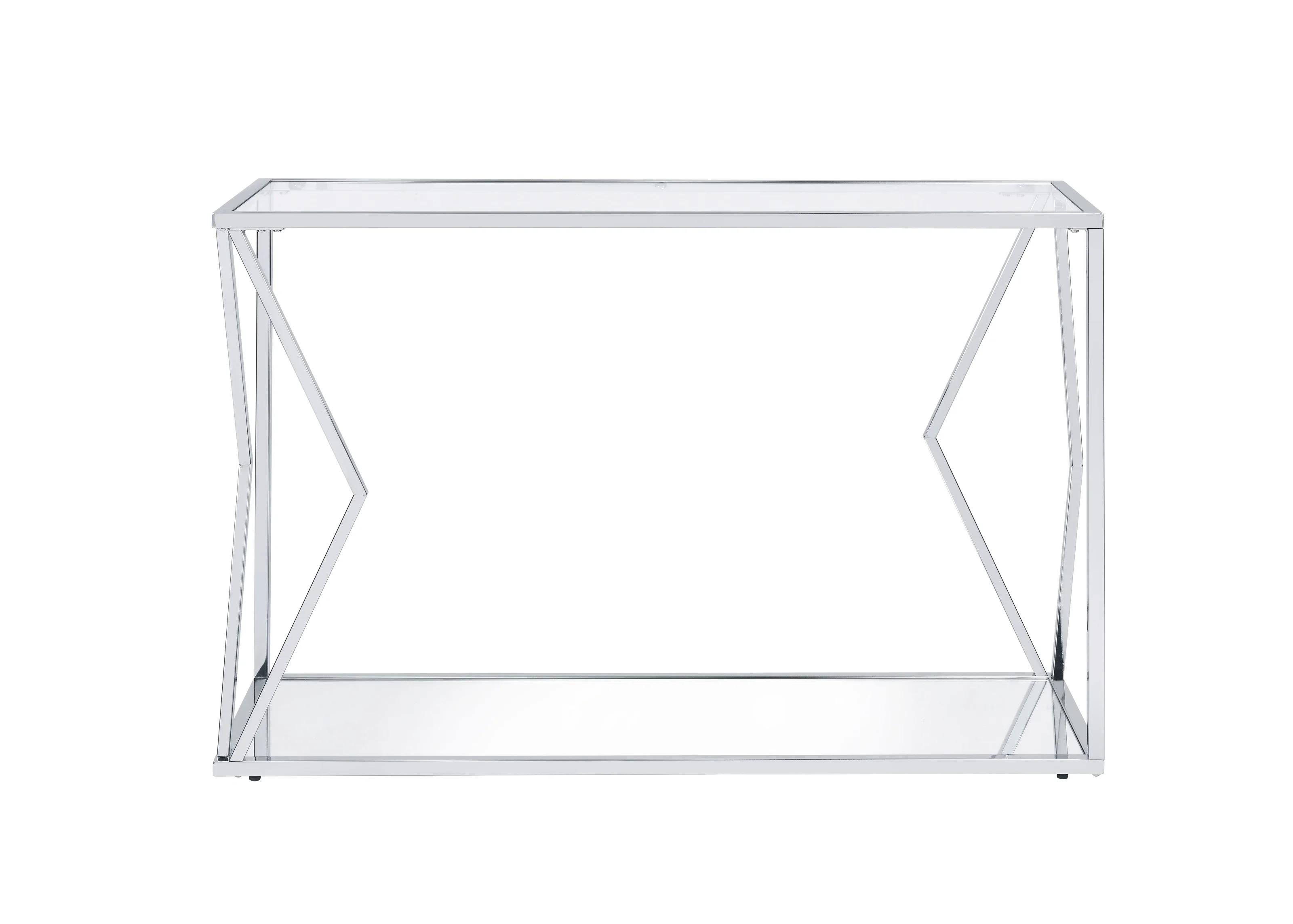 

    
Contemporary Clear Glass & Chrome Sofa Table by Acme Virtue 83484
