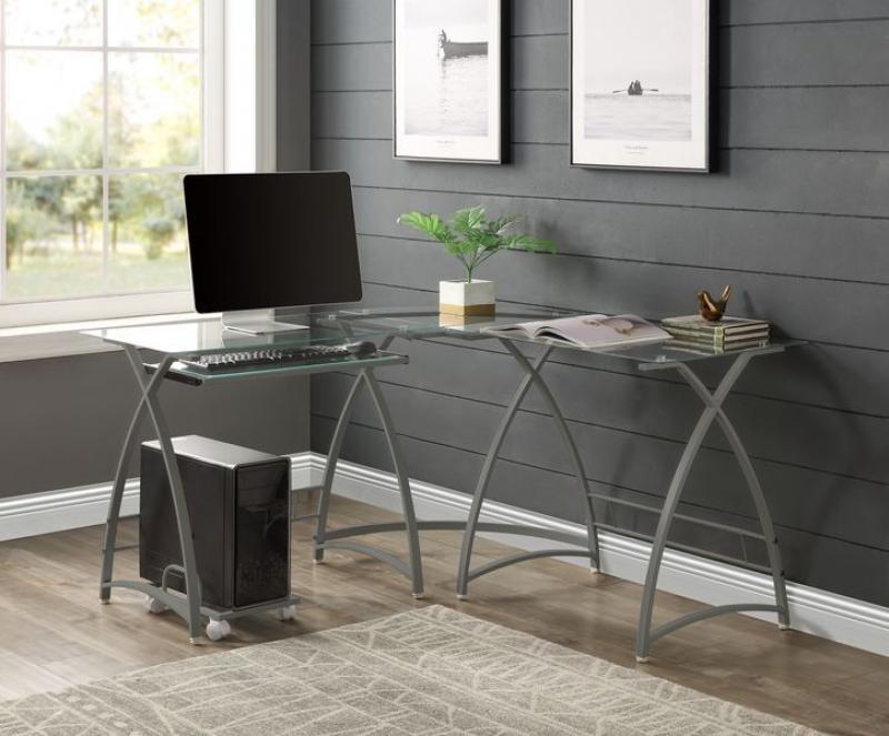 

    
Contemporary Clear Glass & Silver Finish Computer Desk by Acme OF00041 Dazenus
