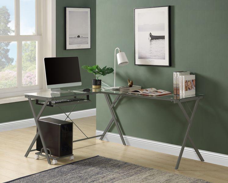 

    
Contemporary Clear Glass & Silver Finish Home Office Desk by Acme OF00047 Dazenus
