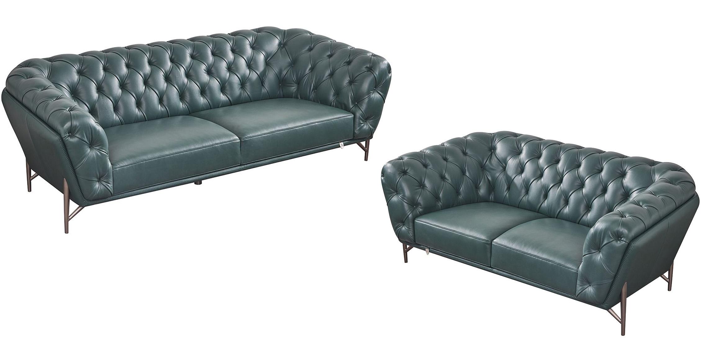 

    
Green Top-Grain Italian Leather Sofa Set 2Pcs EK8009-DGN American Eagle Classic
