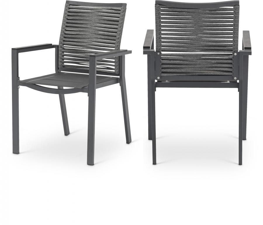 

    
Contemporary Dark Grey Aluminium Patio Arm Chairs Set 2PCS Meridian Furniture Maldives 343Grey-AC-2PCS
