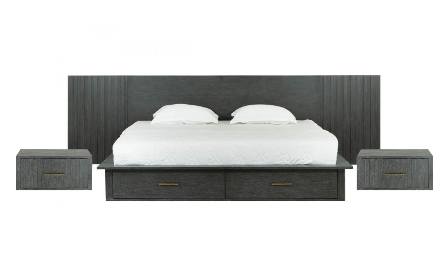 Contemporary, Modern Bedroom Set Manchester VGWD-HLF2-BED-Q-3pcs in Dark Grey 