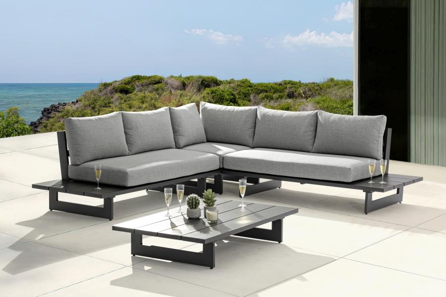 

    
Contemporary Dark Grey/Grey Aluminium Patio Modular Sectional Meridian Furniture Maldives 338Grey-Sectional
