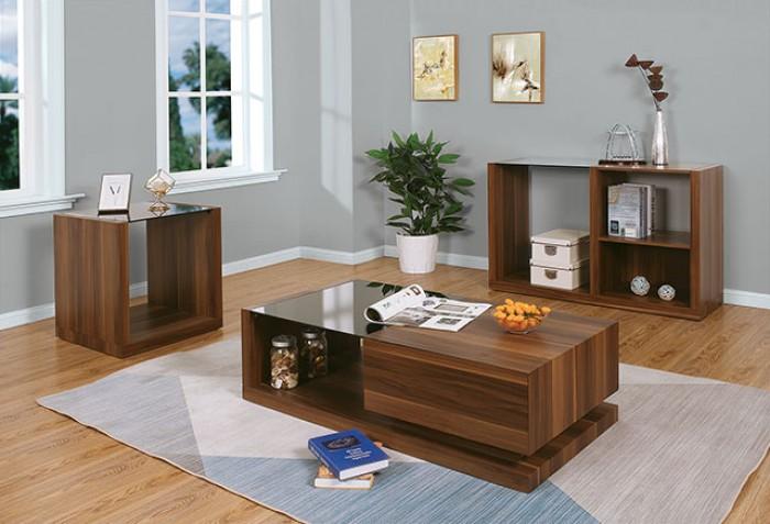 

    
Contemporary Dark Walnut & Black Glass Top Coffee Table Set 3pcs Furniture of America Langenthal
