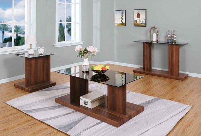 

    
Contemporary Dark Walnut & Black Glass Top Coffee Table Set 3pcs Furniture of America Mannedorf
