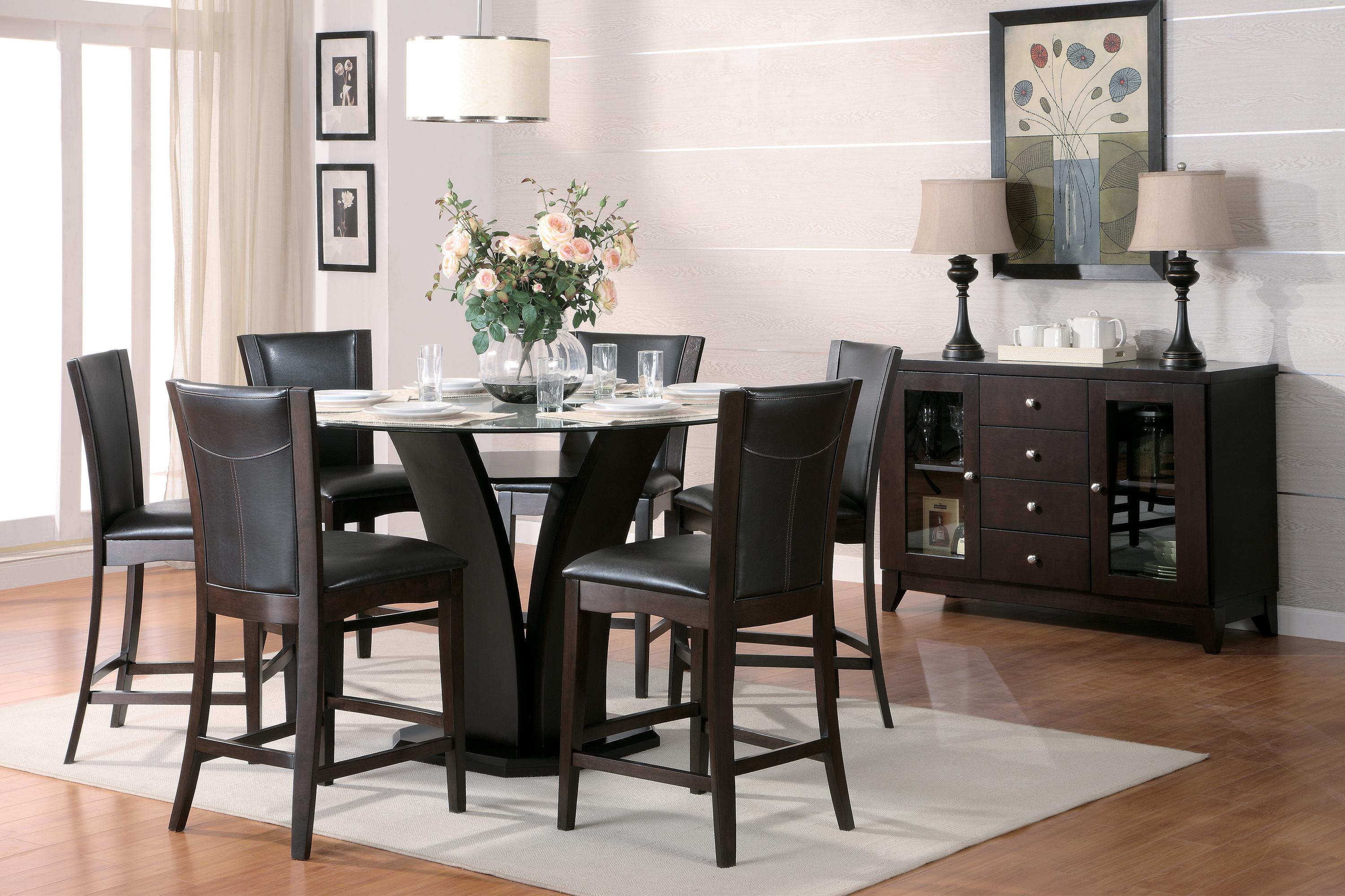 Contemporary Dining Room Set 710-36RD-8PC Daisy 710-36RD-8PC in Espresso, Brown Faux Leather