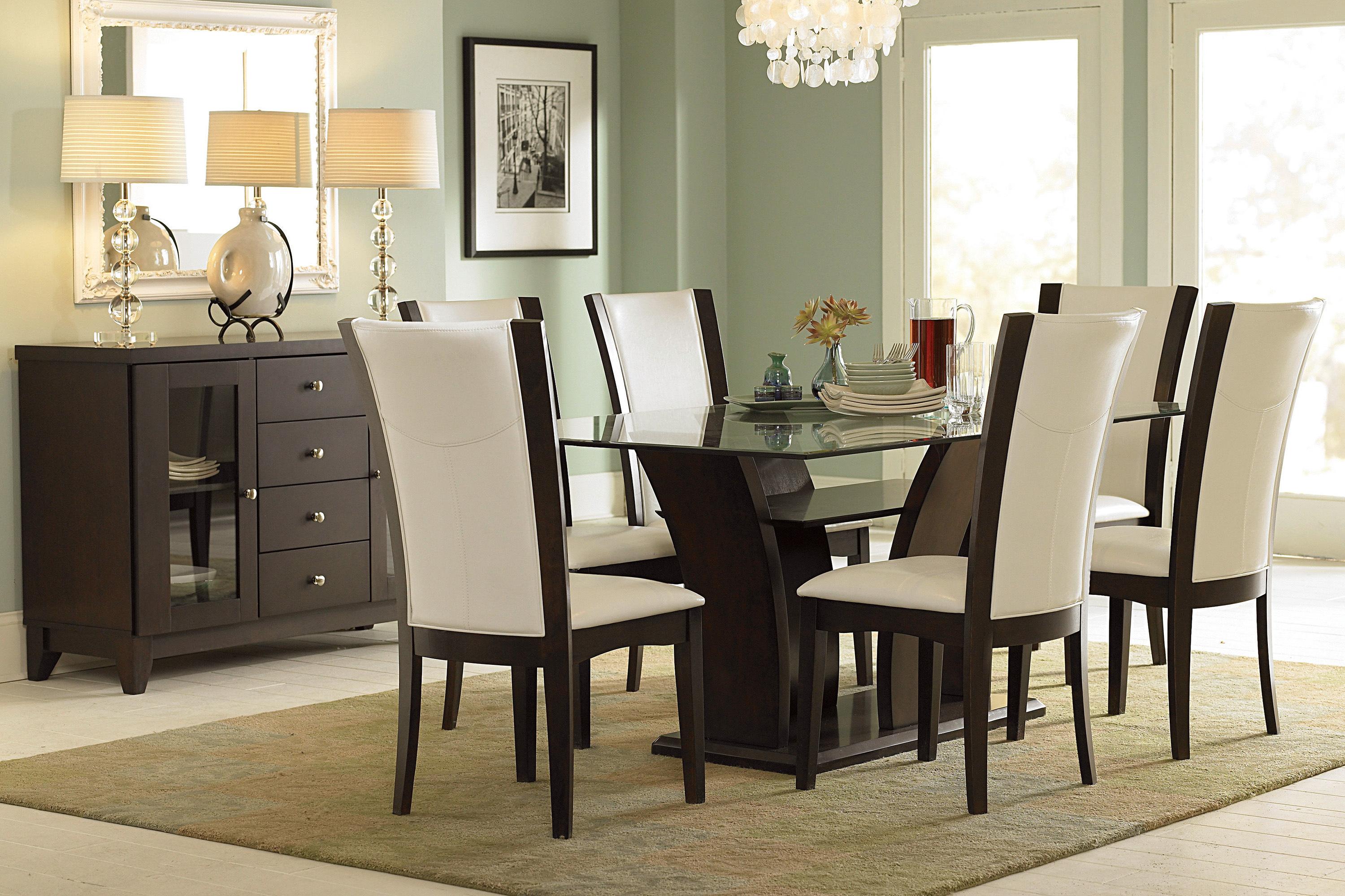 Contemporary Dining Room Set 710-71-W-8PC Daisy 710-71-W-8PC in Espresso, White Faux Leather