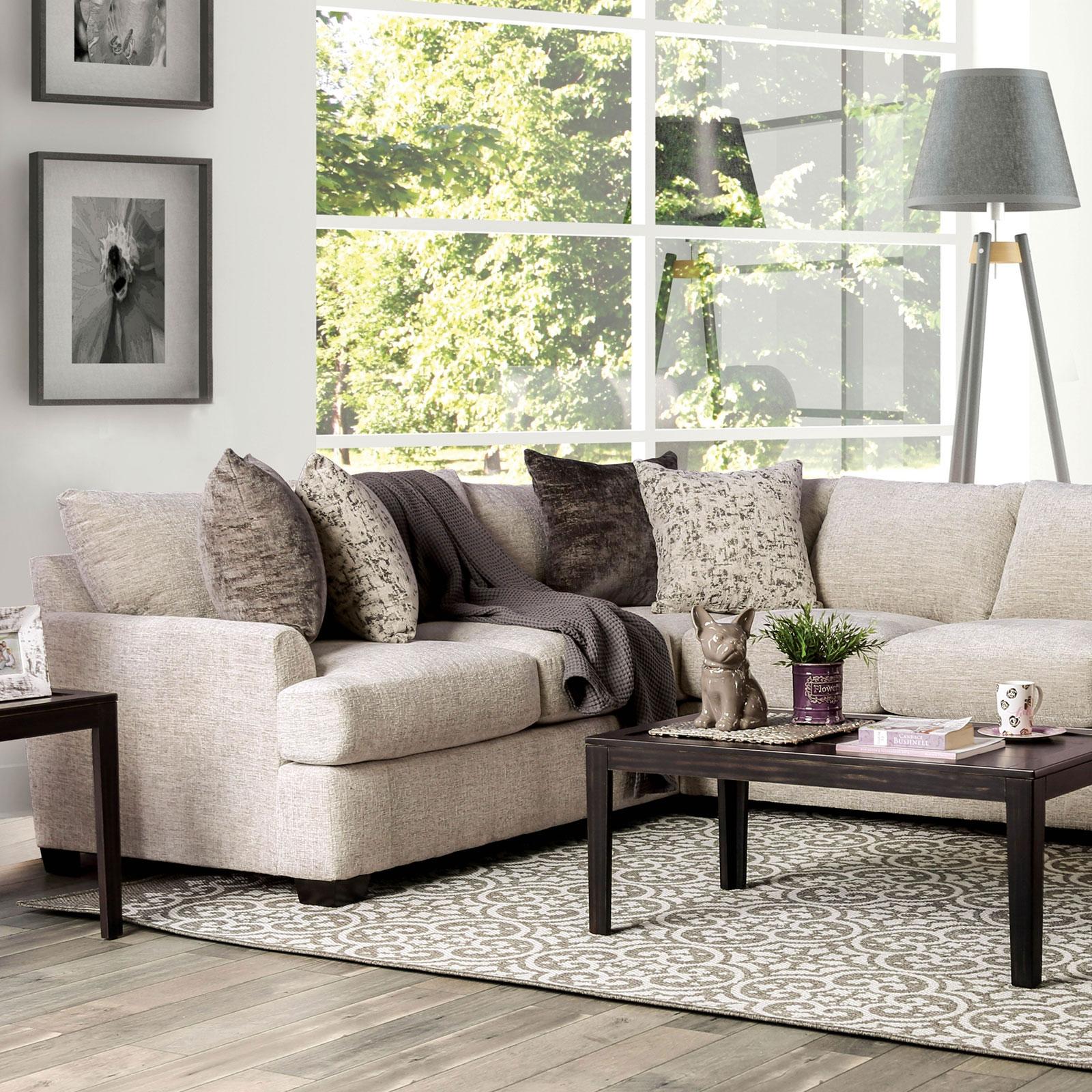 Transitional Sectional Sofa ALISA SM3079 SM3079 in Ivory Chenille