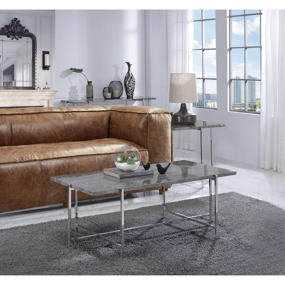 Contemporary Coffee Table End Table Sofa Table Adelae 83935-3pcs in Chrome 