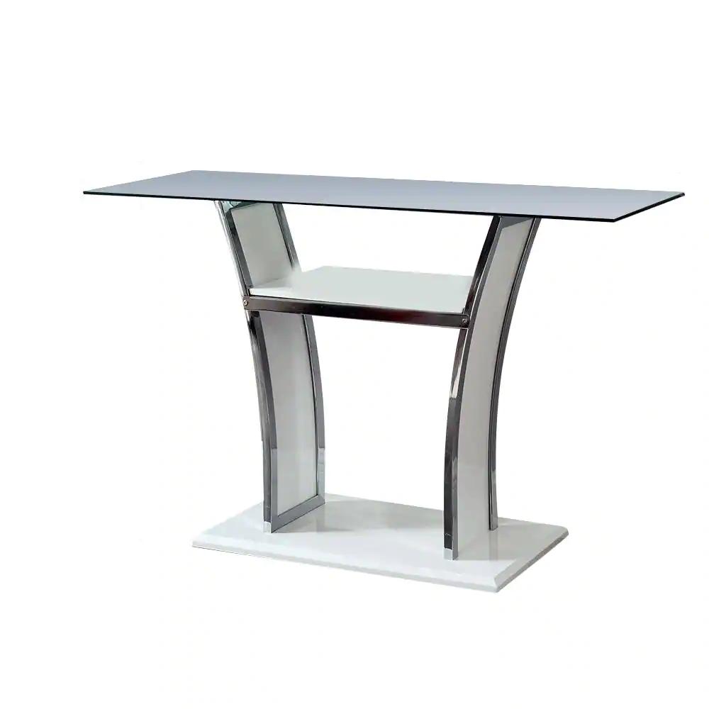 

    
Contemporary Glossy White Tempered Glass Top Sofa Table Furniture of America CM4372WH-S Staten
