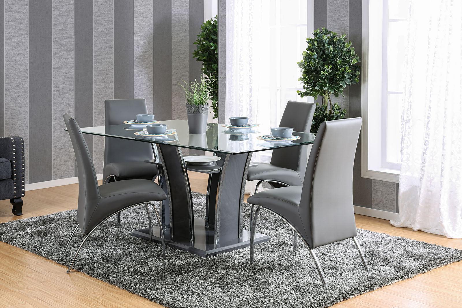 

    
Contemporary Gray & Chrome Tempered Glass Top Dining Table Furniture of America CM8372GY-T Glenview
