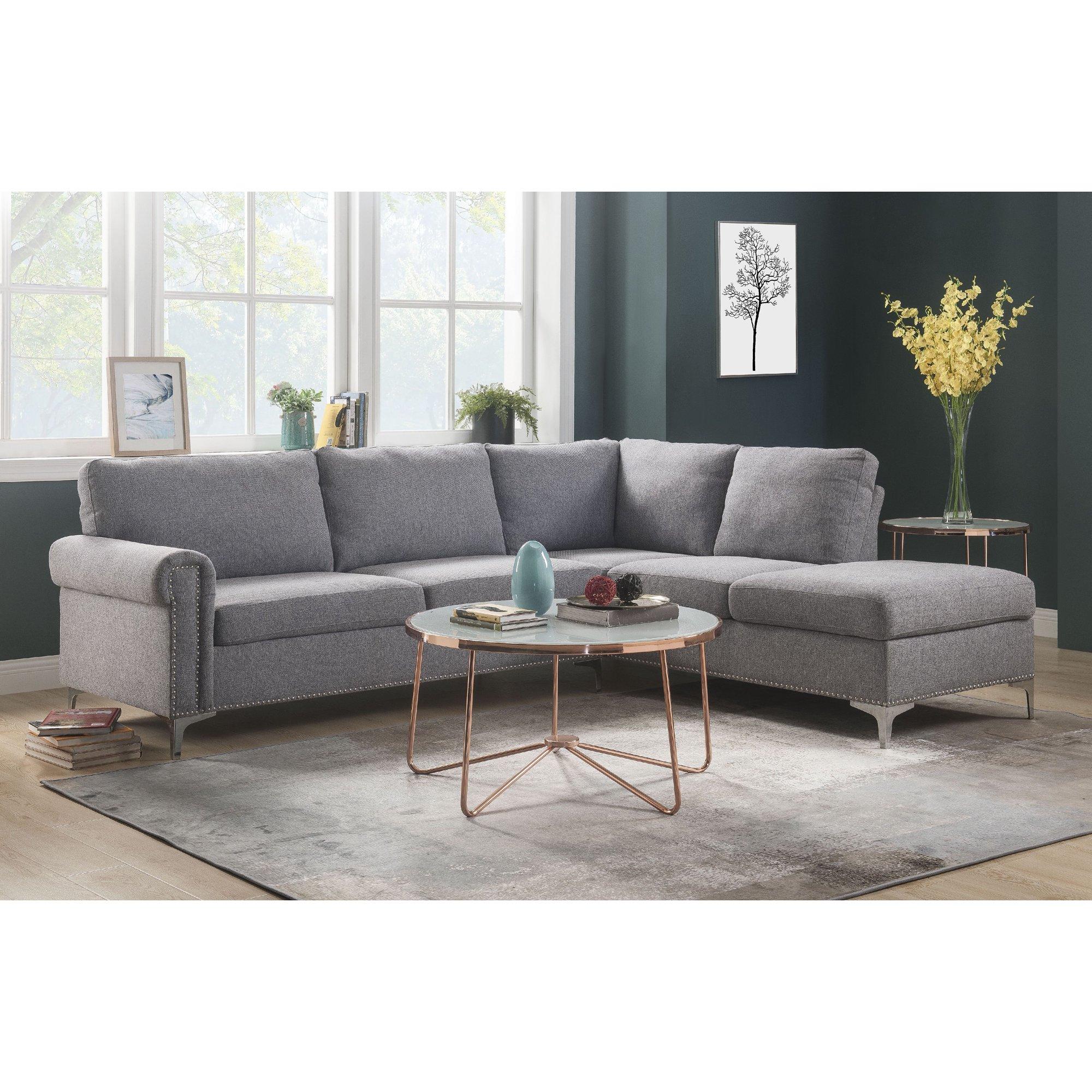 Contemporary, Modern L-shape Sectional Melvyn 52545 in Gray Fabric