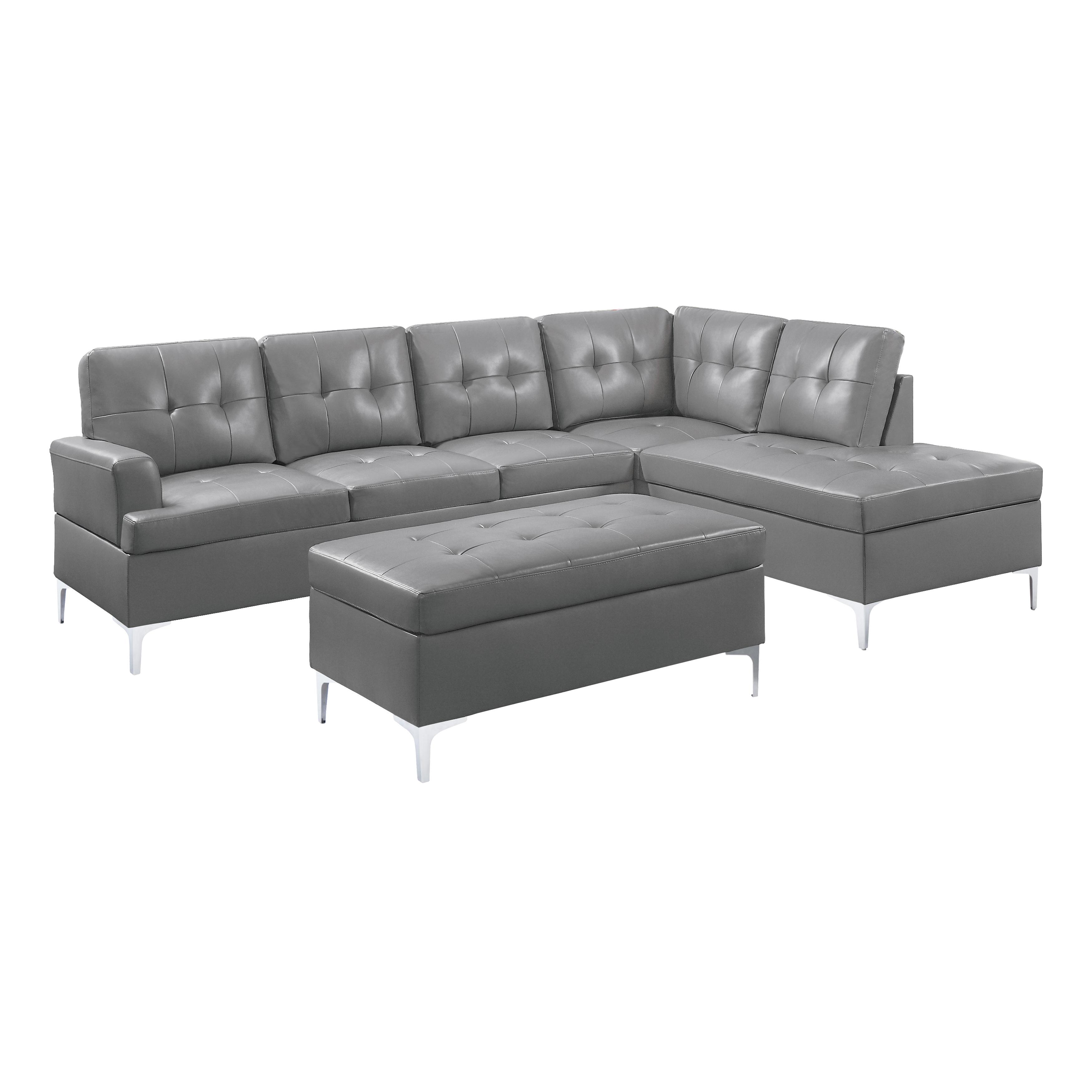 Contemporary Sectional w/ Ottoman 8378GRY*3 Barrington 8378GRY*3 in Gray Faux Leather