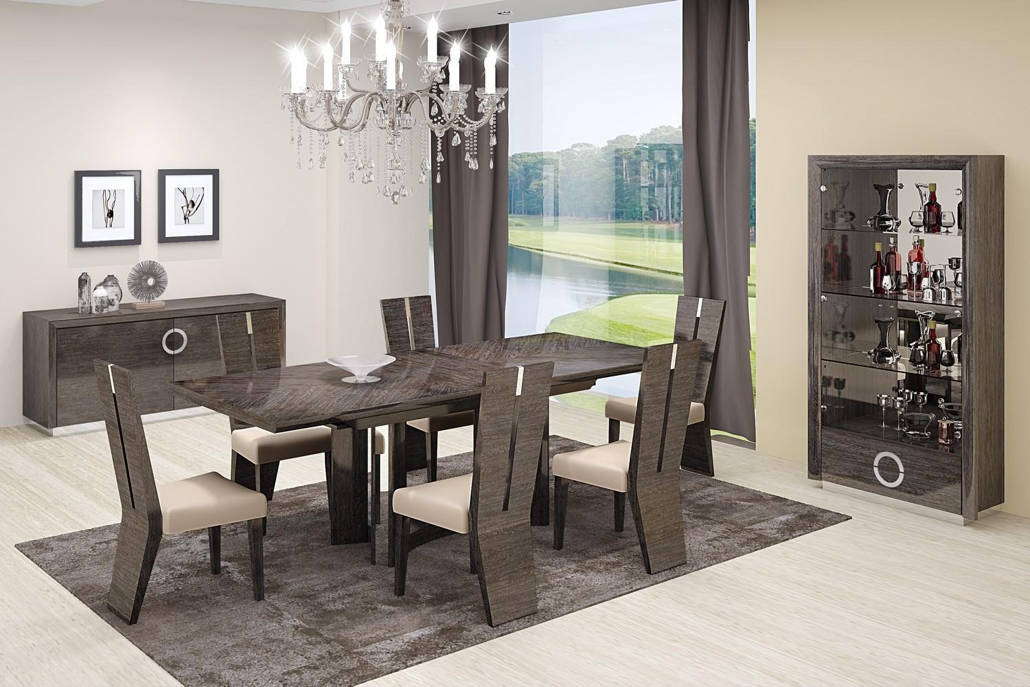Contemporary Dining Sets Domenic Domenic  - Dining Set-7 in Gray Faux Leather