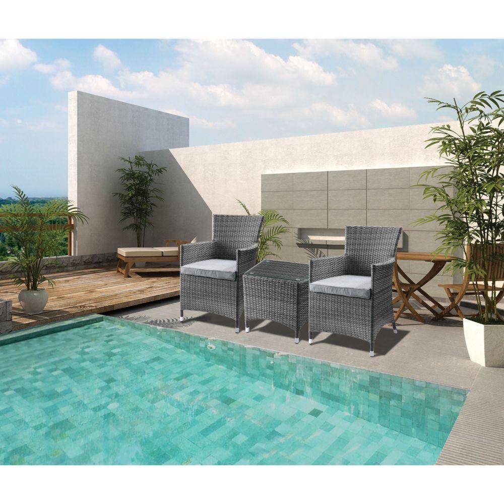 

    
Contemporary Gray Resin Wicker Outdoor Bistro Set 3PCS Acme Furniture Tashelle 45005-3PCS
