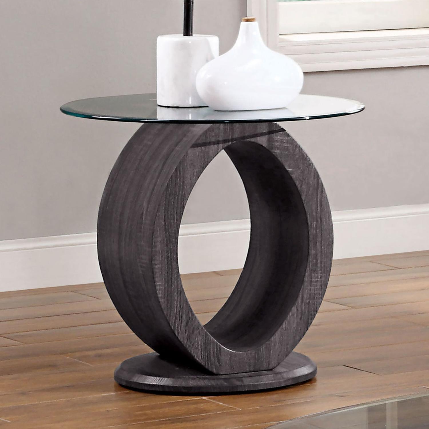 

    
Contemporary Gray Tempered Glass Top End Table Furniture of America CM4825GY-E Lodia
