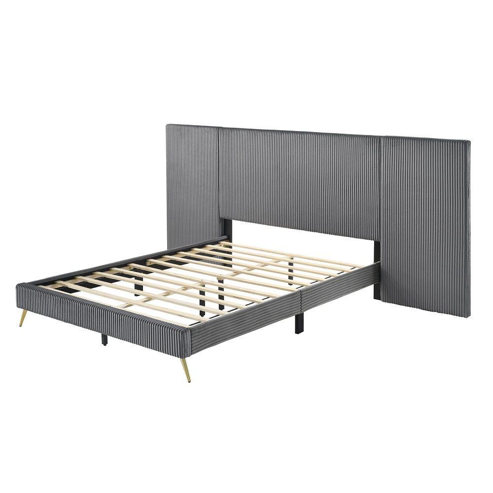 Contemporary Platform Bed Muilee Queen Wall Bed BD01741Q-Q BD01741Q-Q in Gray Fabric