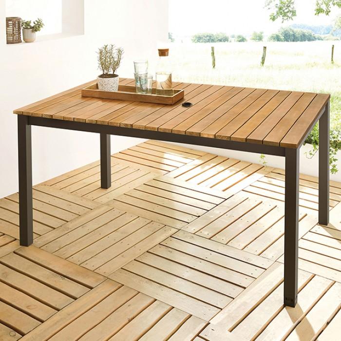 Contemporary Patio Dining Table Mackay Patio Dining Table GM-2004 GM-2004 in Gunmetal, Natural 
