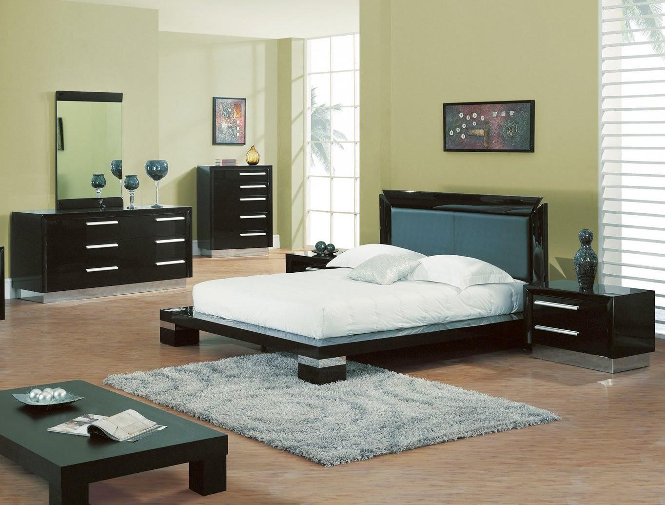 Modern Platform Bedroom Set B99 BLACK B99 BLACK-Q-Set-5 in Gray, Black Lacquer