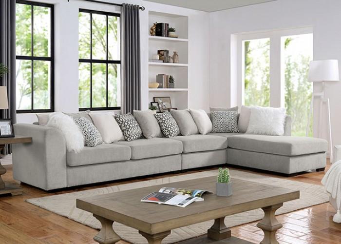 

    
Contemporary Light Gray Chenille Sectional Sofa and Armless Chair Furniture of America Leandra
