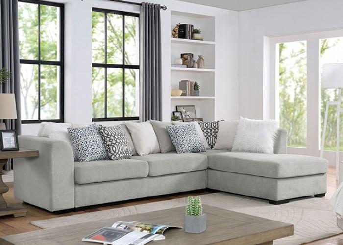 

    
Contemporary Light Gray Chenille Sectional Sofa and Armless Chair Furniture of America Leandra
