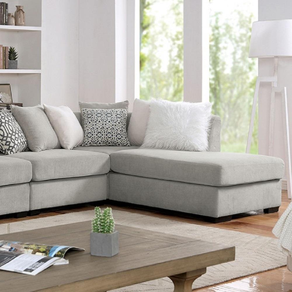 Contemporary Sectional Sofa CM6258LG Leandra CM6258LG in Light Gray Chenille