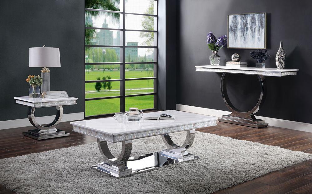 Contemporary Coffee Table and 2 End Tables Zander 87355-3pcs in Mirrored 