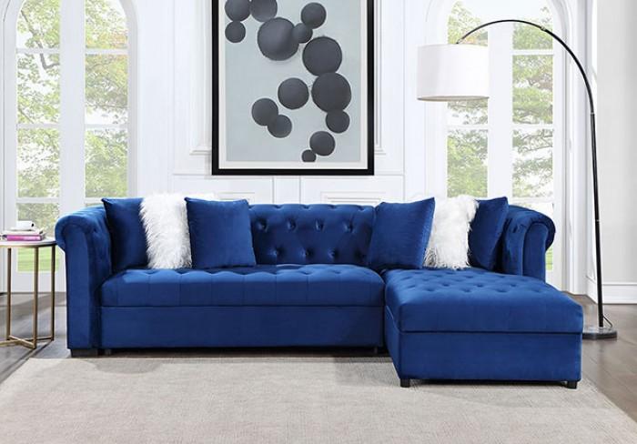 

    
Glam Navy Flannelette Sectional Furniture of America CM6743NV Alessandria
